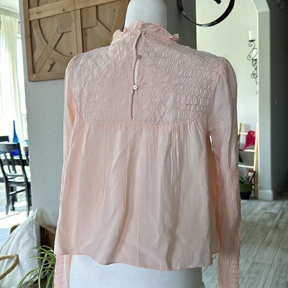 NWOT Free People Smocked In Time Top Ruffled High Neck Long Sleeves XS Feminine - Picture 9 of 16